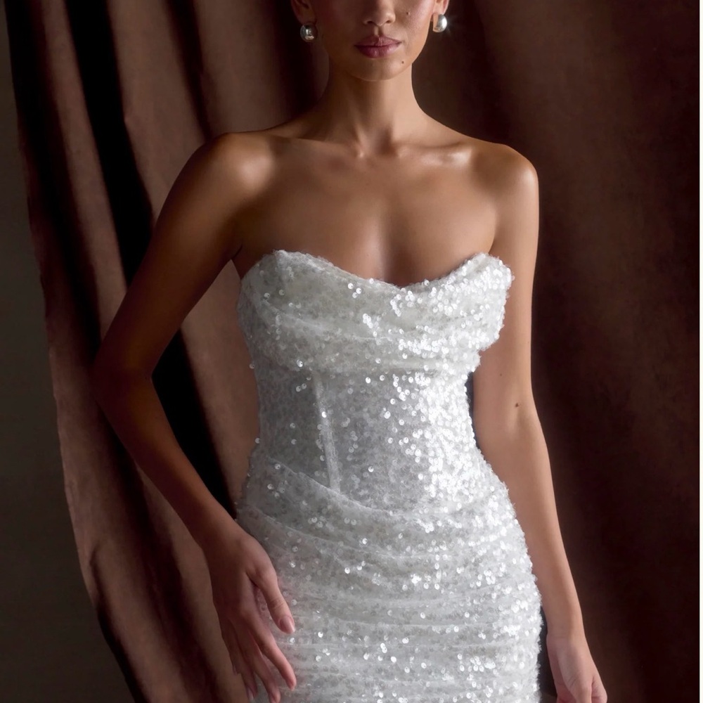 Meshki White Strapless Sequin Dress